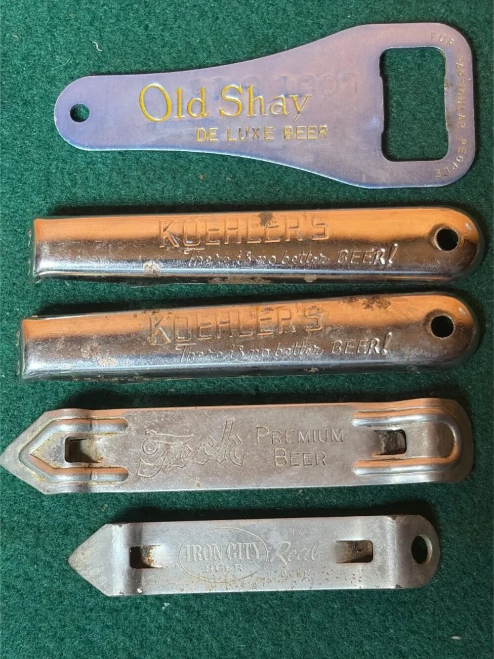 Lot Of 5 Vintage Beer Bottle Openers Fort Pitt Old Shay Koehlers Tech Iron City